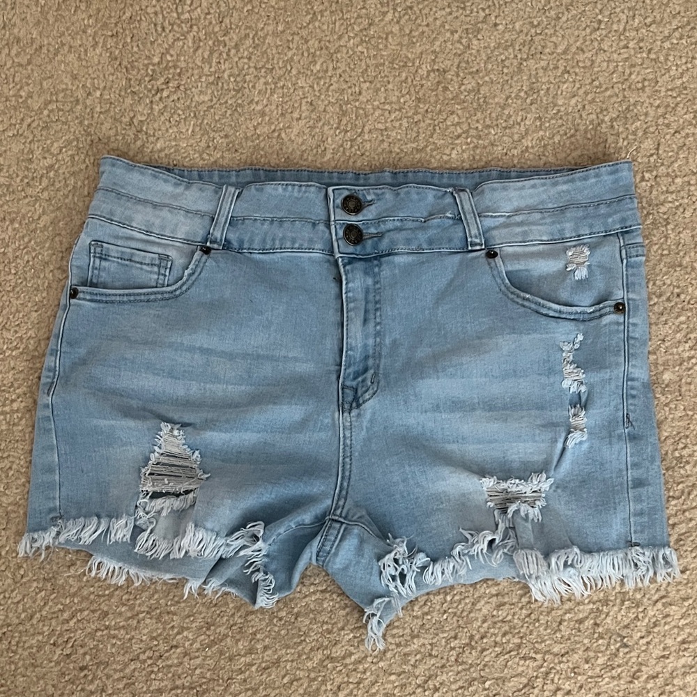 Distressed Light Blue Denim Shorts
